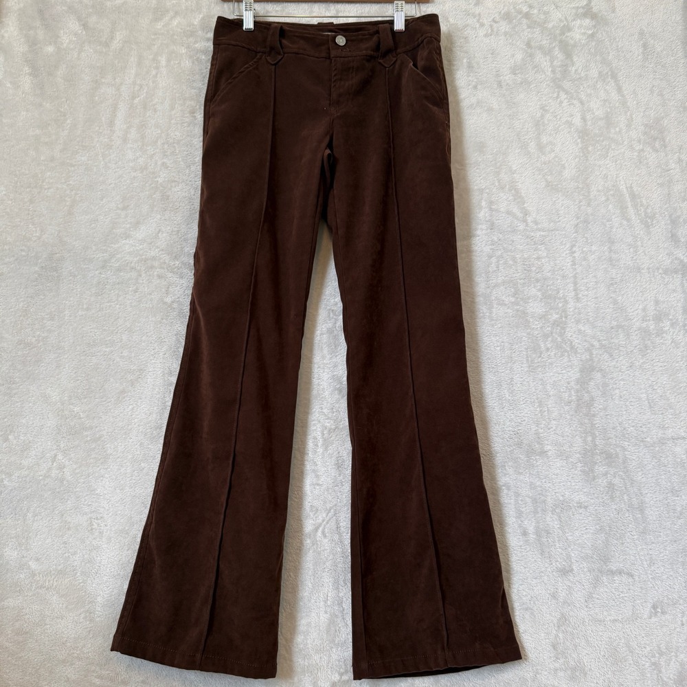 Womens Y2K Brown Velvet Flare Pants junior 5 Velour Bootcut Forest fairy - Picture 2 of 10
